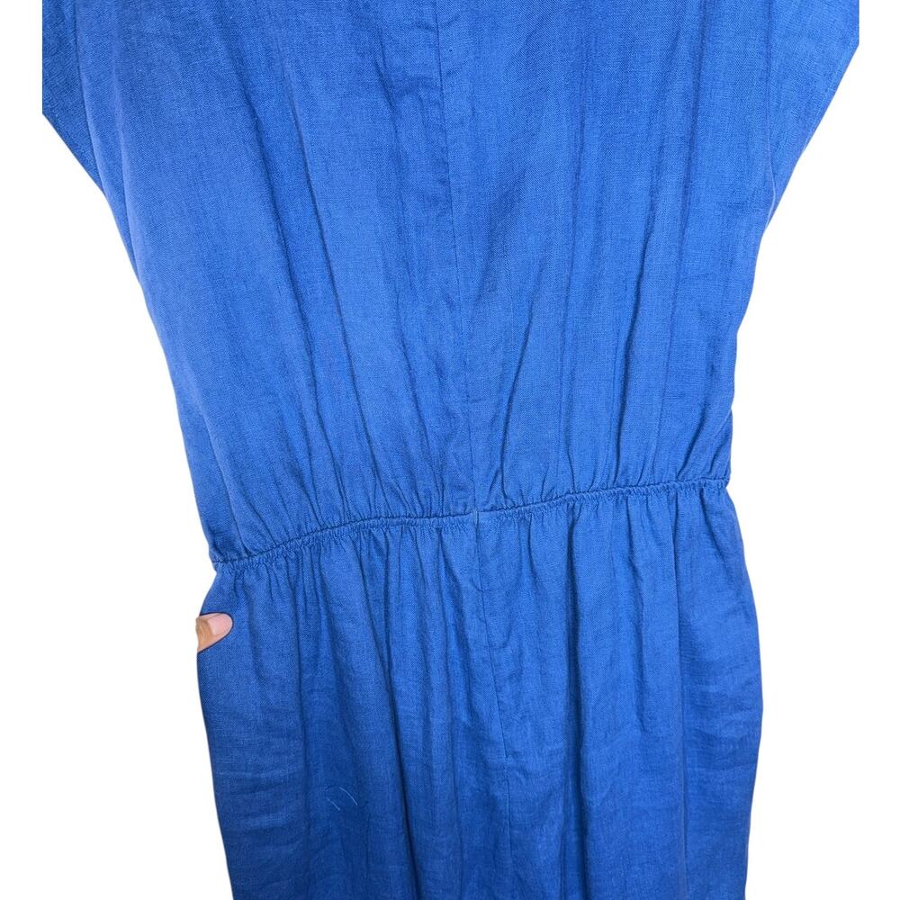 Aqua Women's Blue Tie Waist Linen Jumpsuit Cropped Straight Leg Size Large - Picture 10 of 11